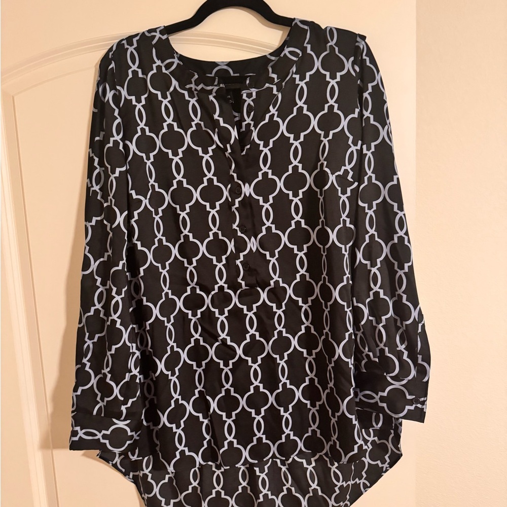 Lane Bryant Black and blue Graphic Blouse with 3/4 Sleeves